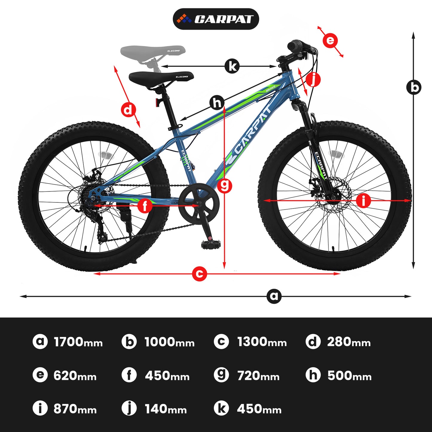 S24109 24 Inch Fat Tire Bike Adult-Youth Full Shimano 7 Speeds Mountain Bike, Dual Disc Brake, High-Carbon Steel Frame, Front Suspension, Mountain Trail Bike, Urban Commuter City Bicycle