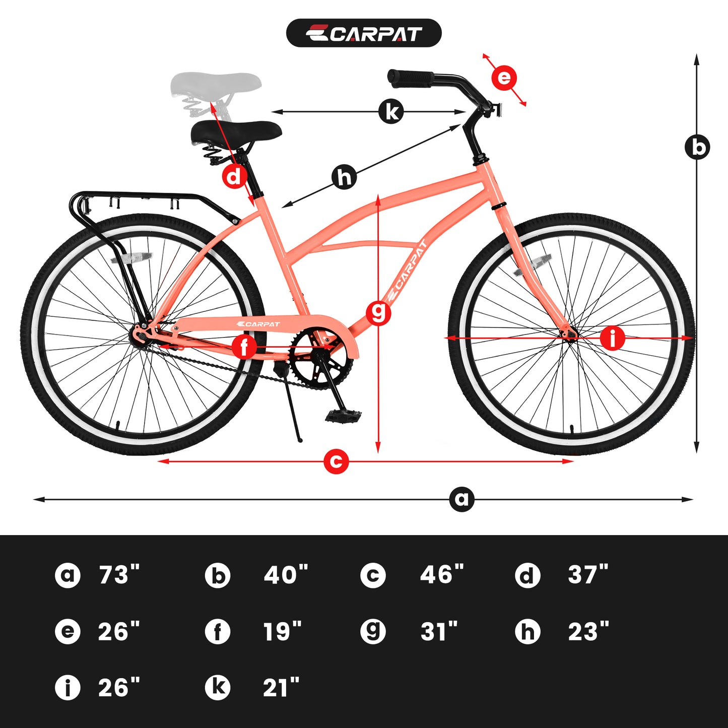S26204 26 Inch Beach Cruiser Bike For Men And Women, Steel Frame, Single Speed Drivetrain, Upright Comfortable Rides, Multiple Colors