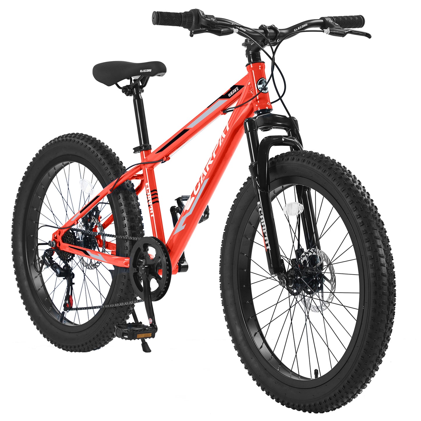 S24109 24 Inch Fat Tire Bike Adult-Youth Full Shimano 7 Speeds Mountain Bike, Dual Disc Brake, High-Carbon Steel Frame, Front Suspension, Mountain Trail Bike, Urban Commuter City Bicycle