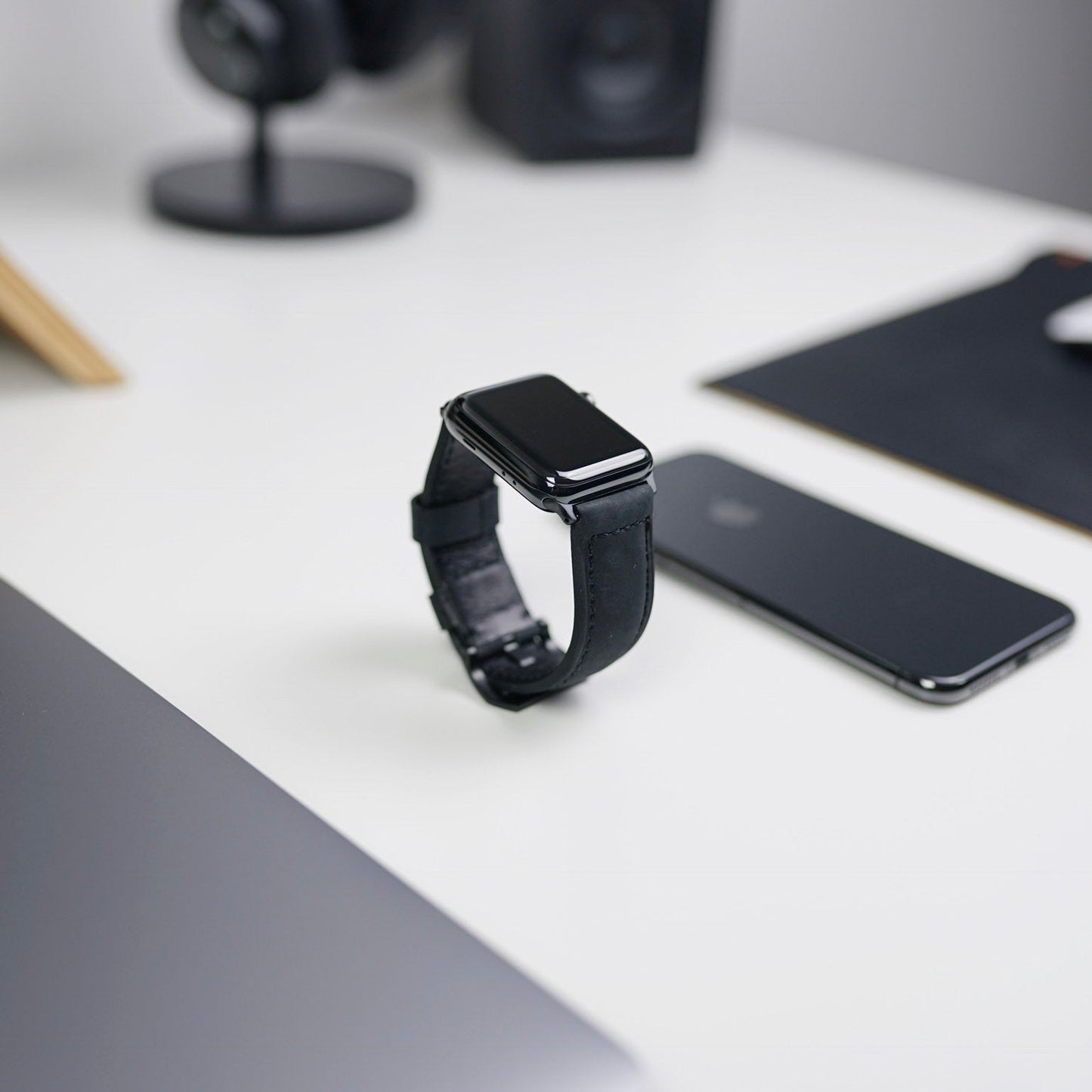 Leather Apple Watch Strap - Matte Black by Bullstrap