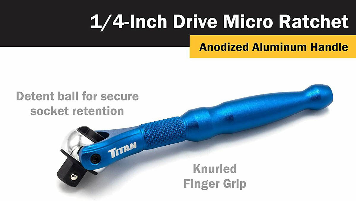 Titan 1/4" Drive Aluminum Swivel Head Micro Ratchet Blue