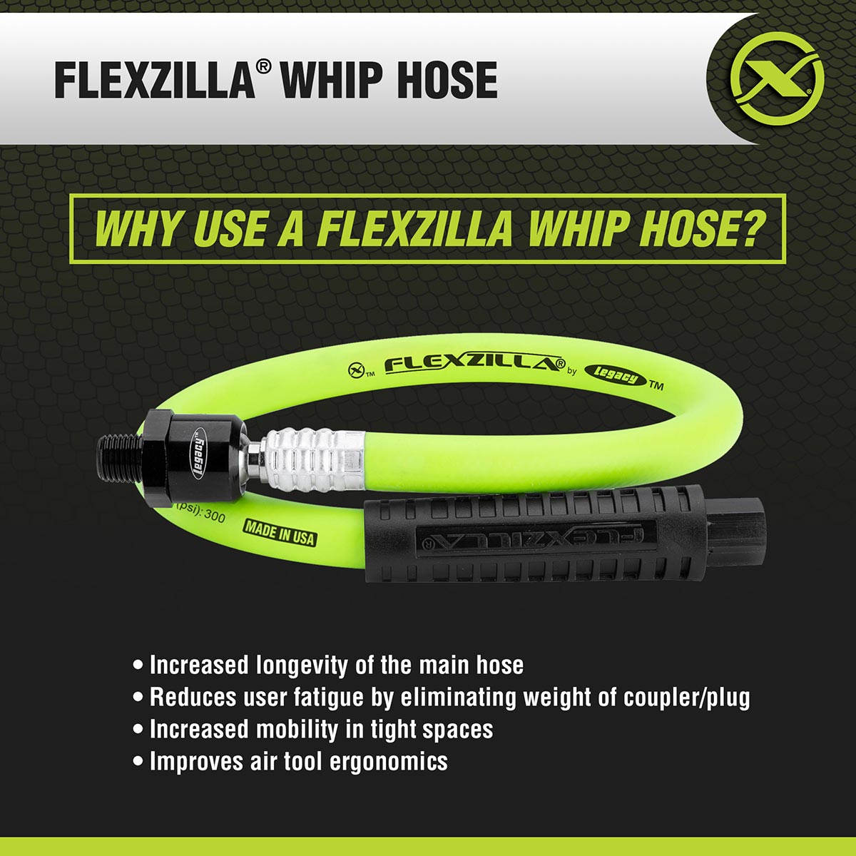 Flexzilla® Whip Hose With Ball Swivel 3/8" X 2' Zillagreen®