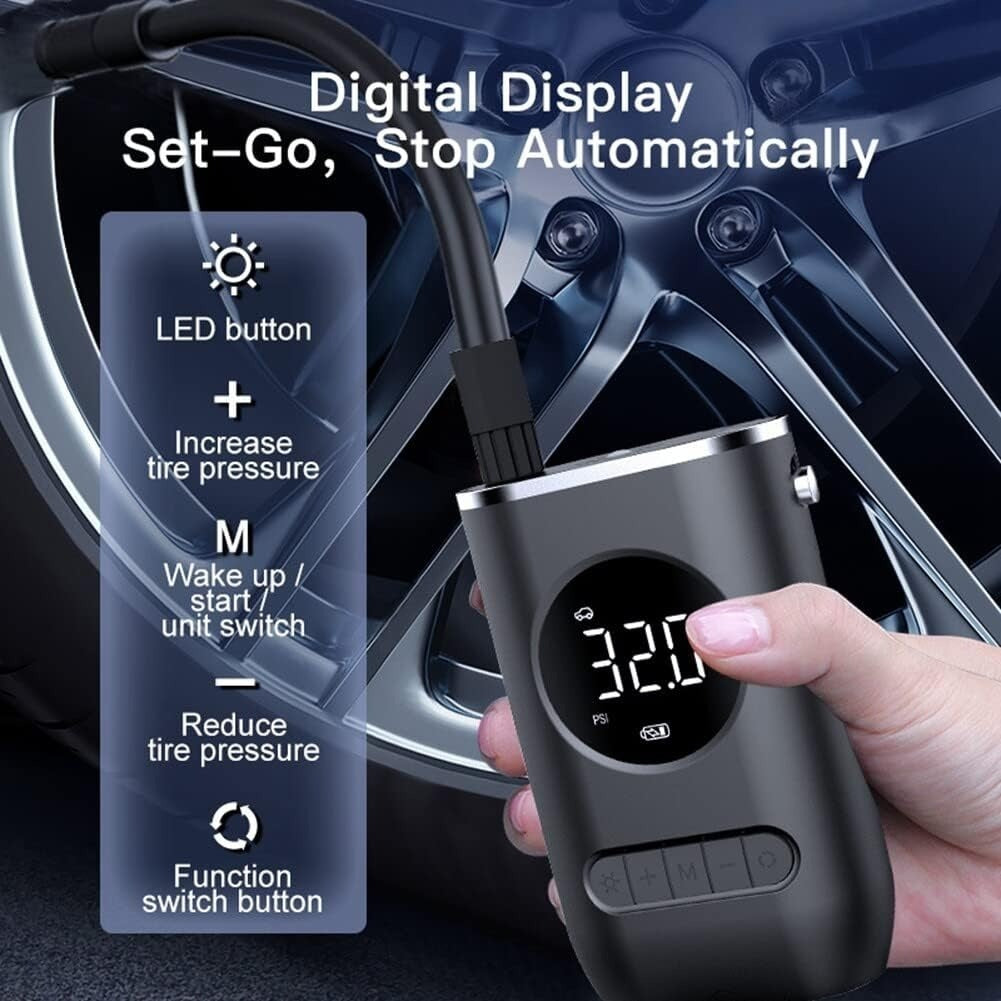 Tire Inflator Portable Air Compressor,Portable Electric Inflator 150PSI Cordless Electric Ball Inflator Rechargeable Bicycle Air Inflator With Digital LED Display