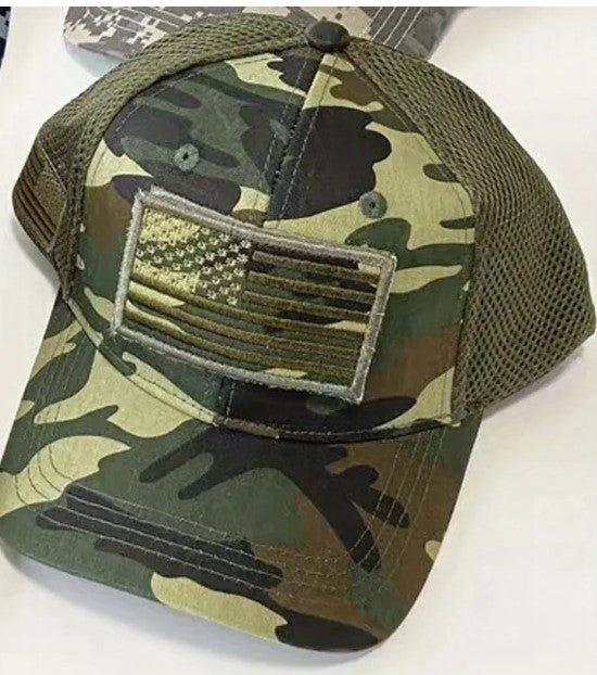 Cammoflage Trucker Hat w/ USA Flag Embroidery - The Hammer Sports