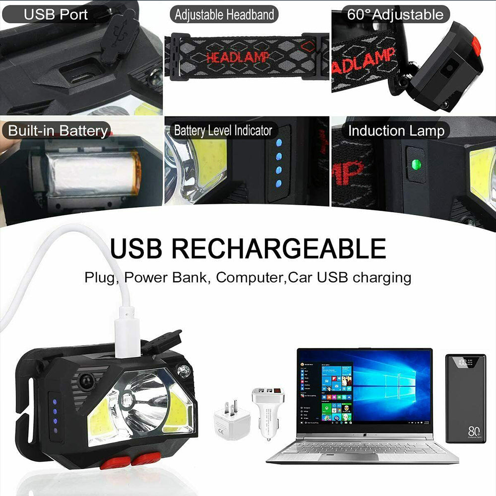 Bright Waterproof USB Rechargeable LED Head Lamp