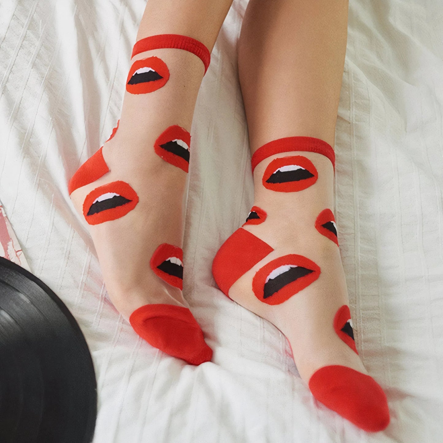 Red Lips Sheer Anklet Socks