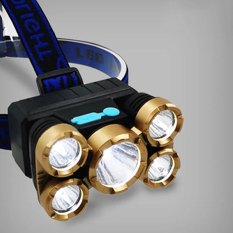 5 LED Headlamp Adjustable Angle with 4 Lighting Modes -USB Rechargeable