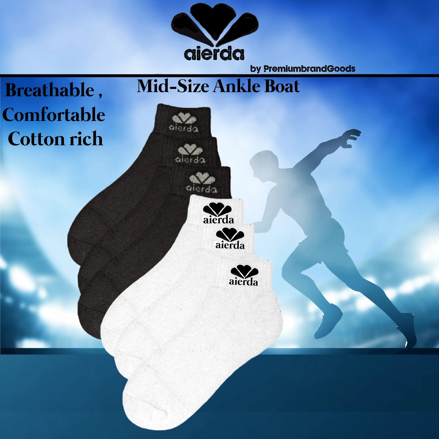 PBG Active Men's Pure Athlete Socks, Ankle Boot Length, Cotton-Rich, Black/White (6 Pair) - Color: Ankle | Pack Of: 1