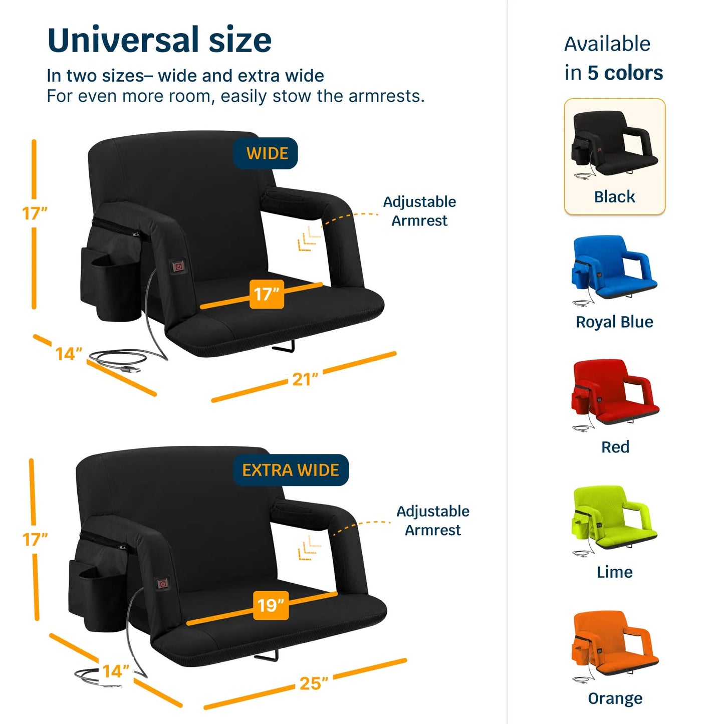 Alpcour Reclining Heated Stadium Seat with Armrests