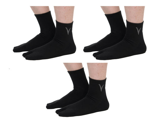 V-Toe Flip-Flop Socks Brand 3 Pairs Thicker Mini Crew - Black Solids by V-Toe Socks, Inc