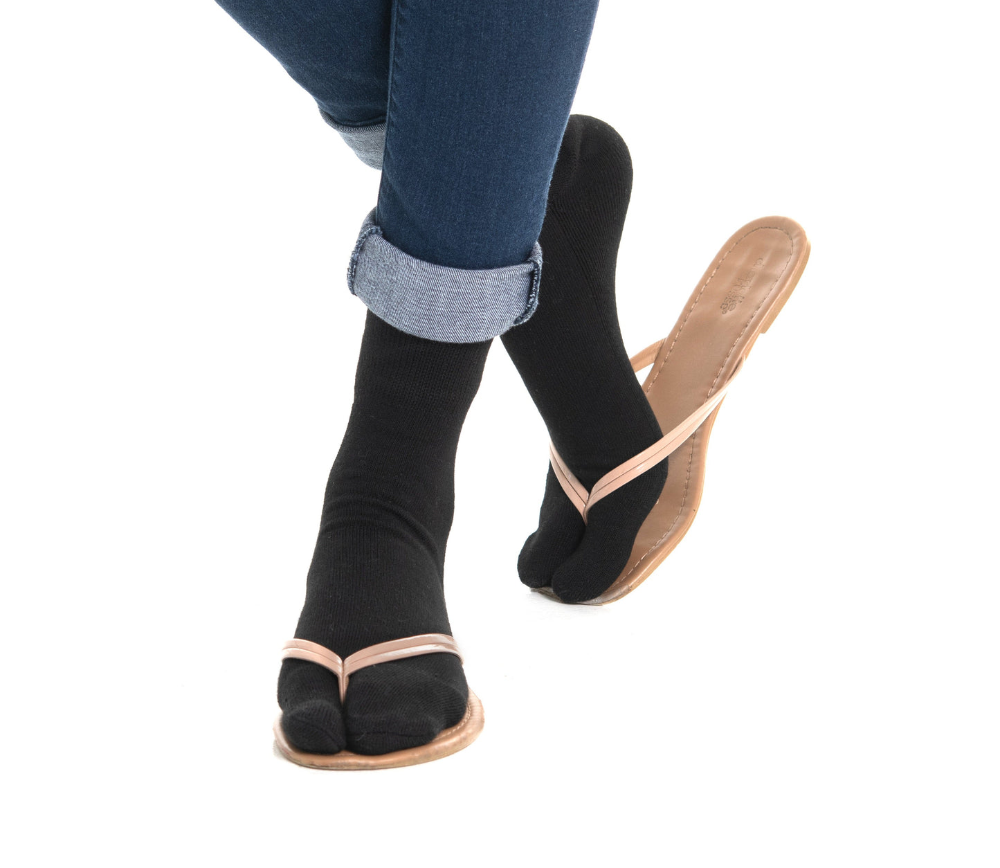 V-Toe Flip-Flop Socks Brand 3 Pairs Thicker Mini Crew - Black Solids by V-Toe Socks, Inc