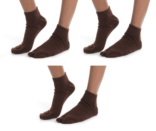 V-Toe Split Toe Ankle Tabi 3 Pairs Thicker Warm Styles Athletic or Casual - Brown by V-Toe Socks, Inc