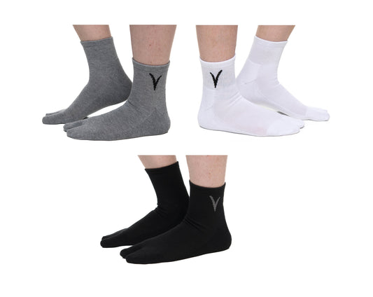 V-Toe Flip-Flop Socks Brand 3 Pairs Thicker Mini Crew - Black, White, Grey Solids by V-Toe Socks, Inc