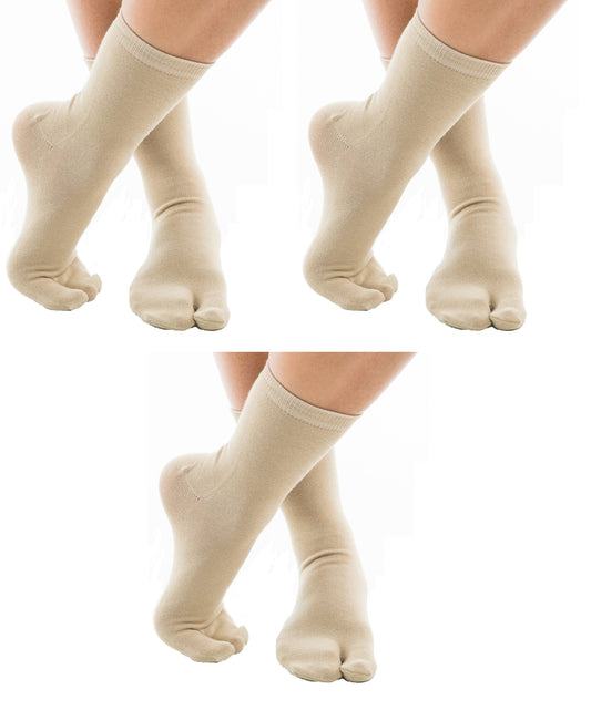 3 Pair - V-Toe Flip Flop Tabi Socks - Khaki Solid Casual by V-Toe Socks, Inc