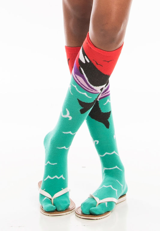 1 Pair - V-Toe Flip-Flop Tabi Socks - Fun Orca Style by V-Toe Socks, Inc