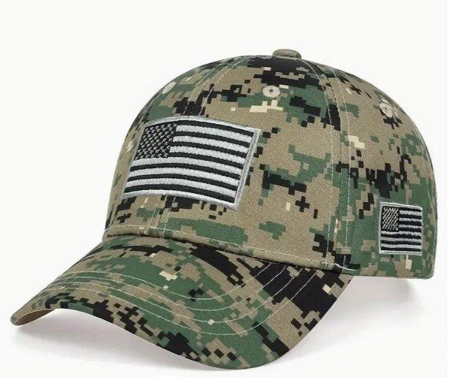 Tactical Camouflage Baseball Cap Army Green w/ American Flag - The Hammer Sports
