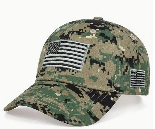 Tactical Camouflage Baseball Cap Army Green w/ American Flag - The Hammer Sports