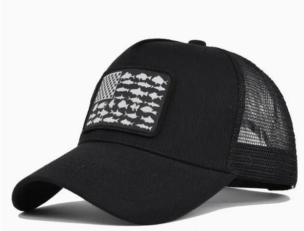 USA Flag Embroidered Mesh Baseball Cap, Fish Themed - The Hammer Sports