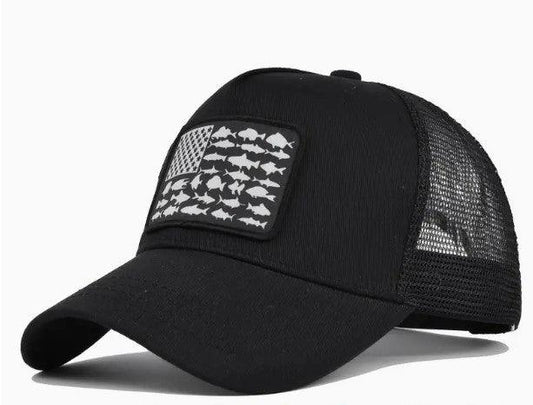 USA Flag Embroidered Mesh Baseball Cap, Fish Themed - The Hammer Sports