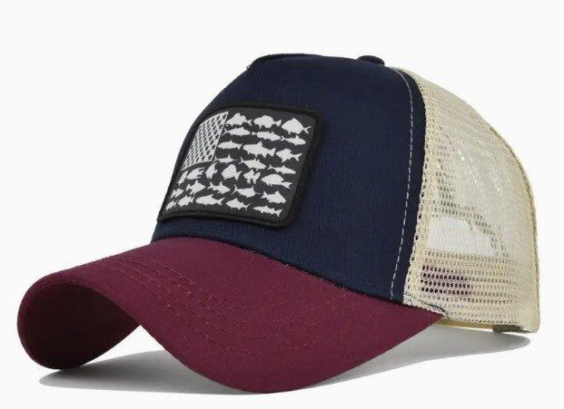 USA Flag Embroidered Mesh Baseball Cap, Fish Themed - The Hammer Sports